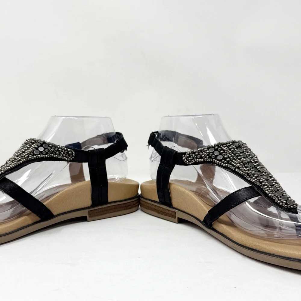 Aetrex Sheila Leather Beaded Sandals Black Silver Size 39 8.5 - Picture 6 of 10